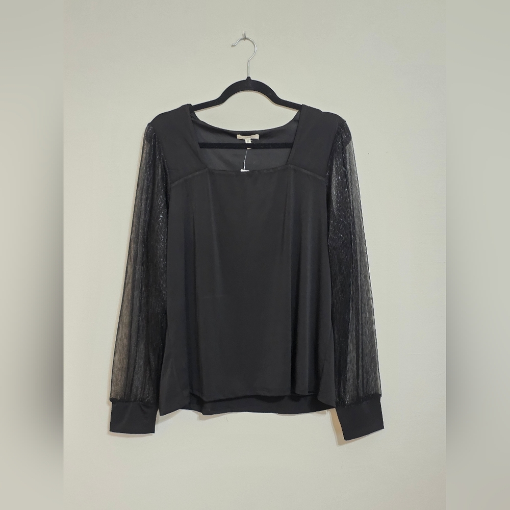 Maurices Elegant Black Top with Sheer Sleeves